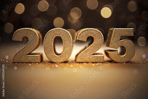 Golden Glitter 2025 New Year Design with Warm Lighting