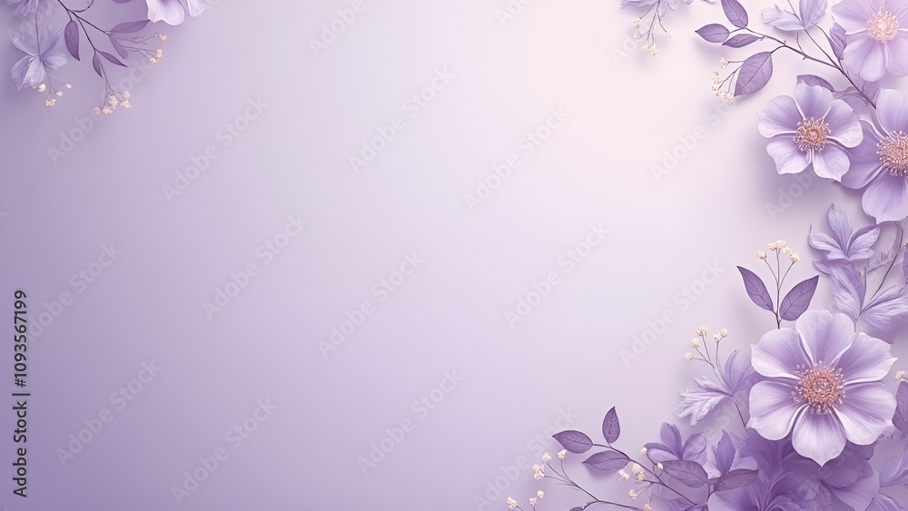 A light purple background with delicate floral patterns along the edges, creating an elegant and soft atmosphere for writing, backdrop for a wedding card, fashion photoshoot, product display A light purple background with delicate floral patterns along the edges, creating an elegant and soft atmosphere for writing, backdrop for a wedding card, fashion photoshoot, product display