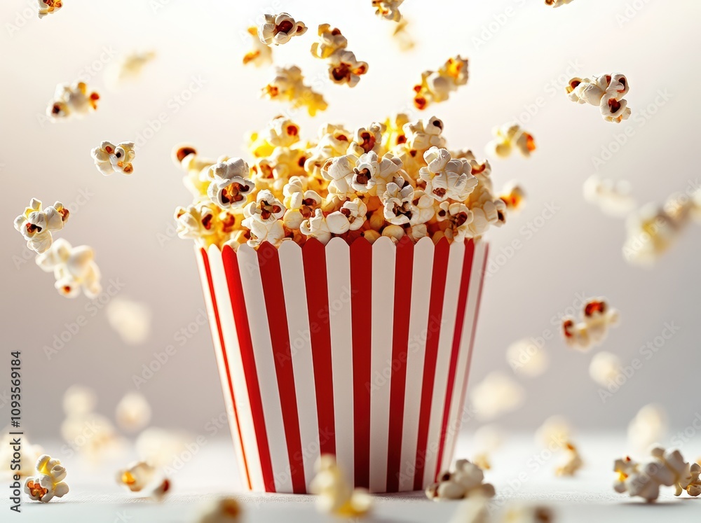 National Popcorn Day. A red and white striped popcorn box, with some popcorn spilling out National Popcorn Day. A red and white striped popcorn box, with some popcorn spilling out