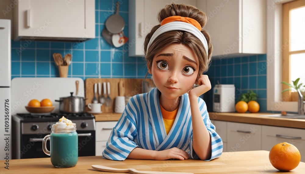 Morning contemplation in a cozy kitchen filled with fresh oranges and a calming drink Morning contemplation in a cozy kitchen filled with fresh oranges and a calming drink