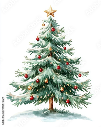 christmas fir tree in watercolor isolated on white or transparent png 