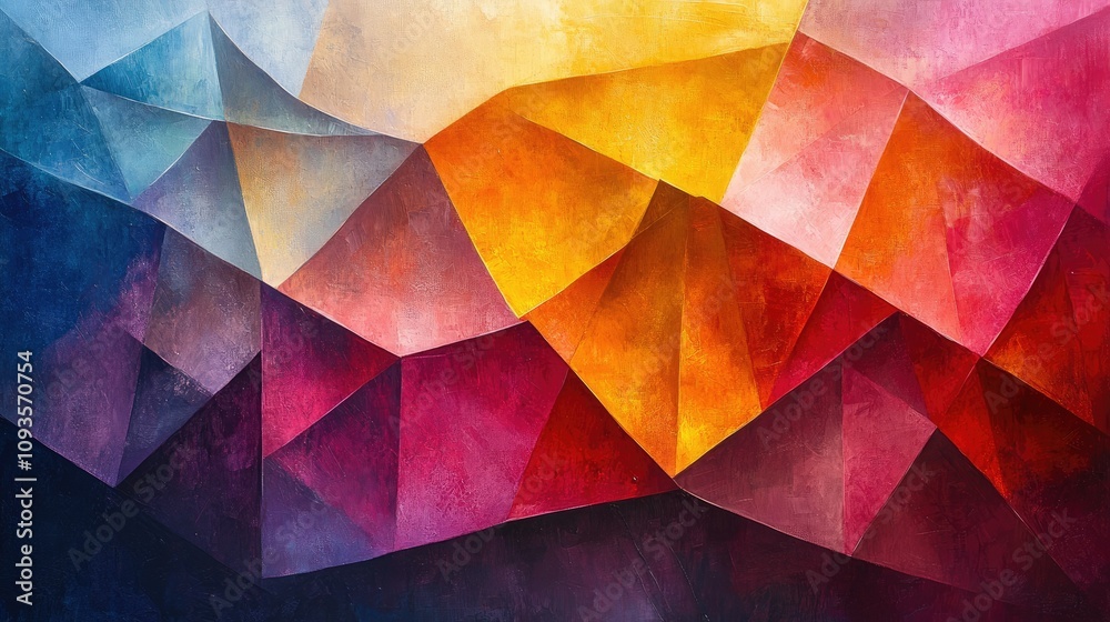 Fototapeta premium Abstract geometric landscape with vibrant colors and sharp angles.