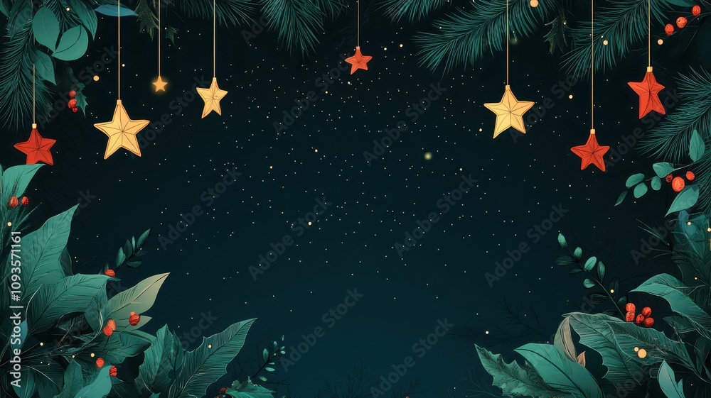 Vector Illustration of Christmas Background with Decorations, Bright Cheerful Atmosphere.AI Generation