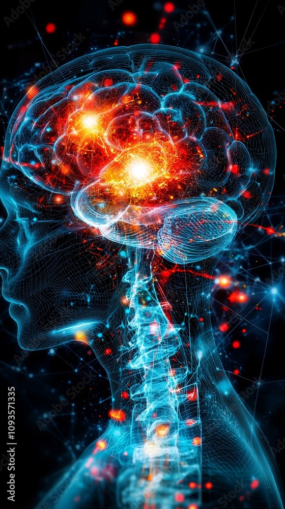 A human head with a glowing brain in the middle of it