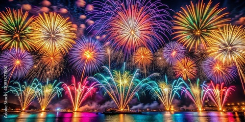 Spectacular Firework Display of 'Girandola nel cielo' Illuminating the Night Sky with Vibrant Colors and Captivating Patterns in a Celebration of Light and Joy