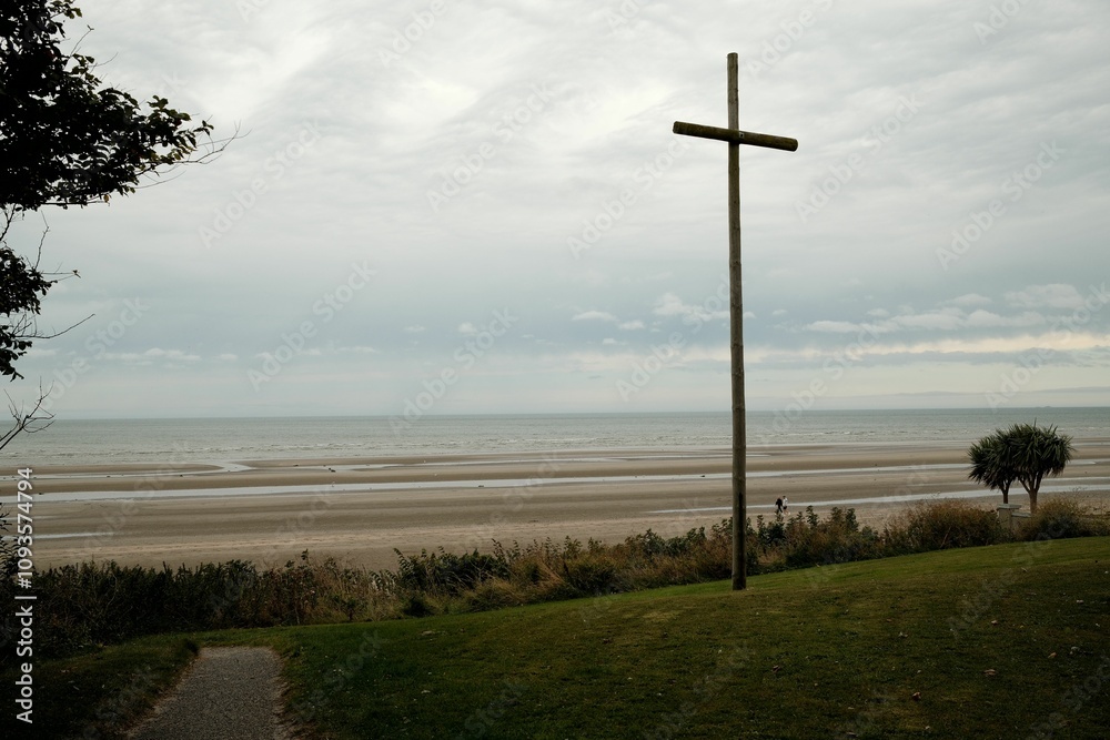 Wooden Catholic cross inside a church near the beach in Bettystown, Ireland Wooden Catholic cross inside a church near the beach in Bettystown, Ireland