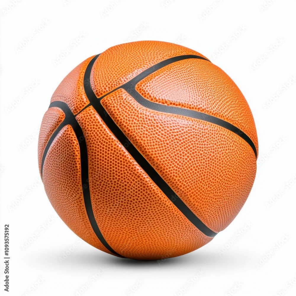 Fototapeta premium A photostock of a basketball placed on a bright white background, capturing its orange texture in detail. High Quality