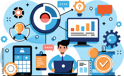 Enterprise resource planning, flat illustration, vector illustration.