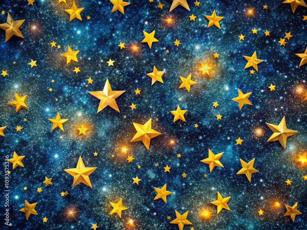 Starry Night Sky with Yellow Stars Pattern for Cosmic Background, Abstract Geometric Design for Wallpaper, Space, Galaxy, Universe Inspired Decor
