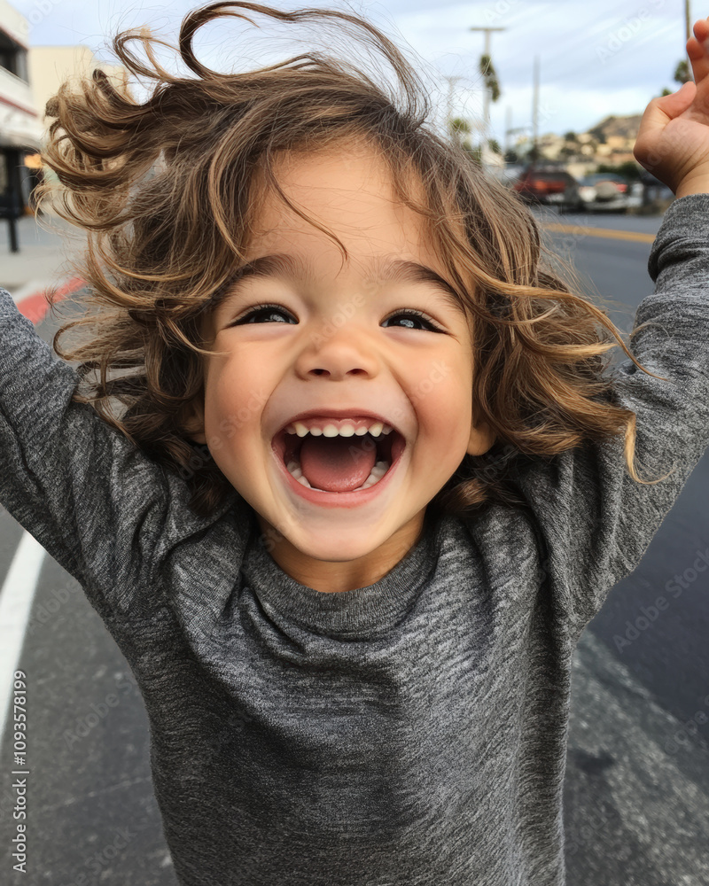 A vibrant, joyous child with flowing hair, radiates happiness and excitement while outdoors, capturing the essence of childhood bliss and freedom. A vibrant, joyous child with flowing hair, radiates happiness and excitement while outdoors, capturing the essence of childhood bliss and freedom.