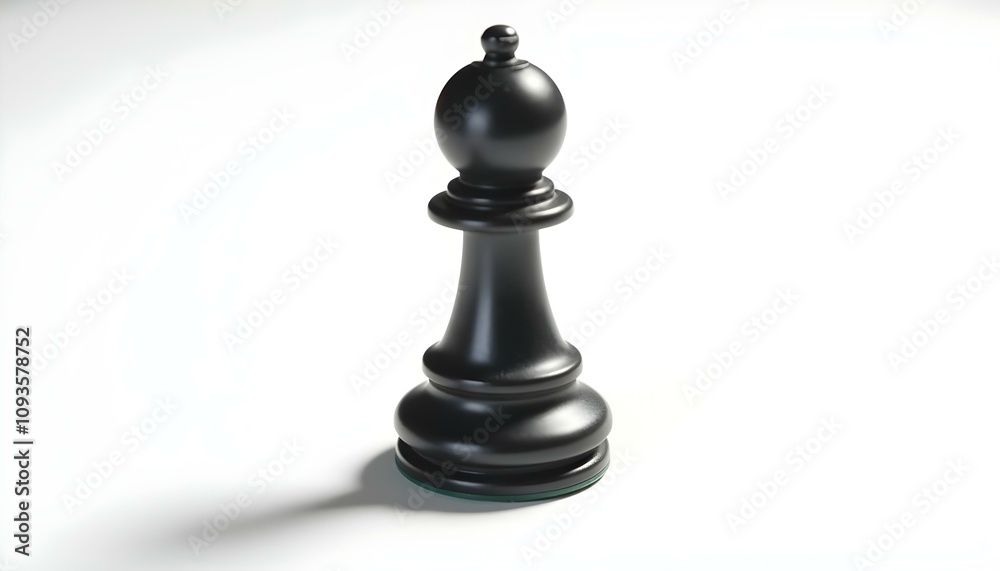 Chess pawn with a glossy black finish isolated on a bright white background, casting a soft shadow underneath create with ai