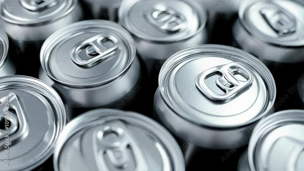 Detailed View of Aluminum Cans in a Recycling Bin, Light Reflection Detailed View of Aluminum Cans in a Recycling Bin, Light Reflection