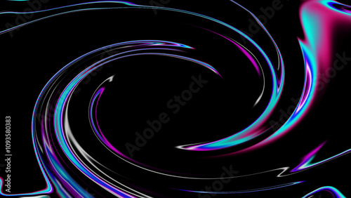 Neon Swirling Abstract Background in Black