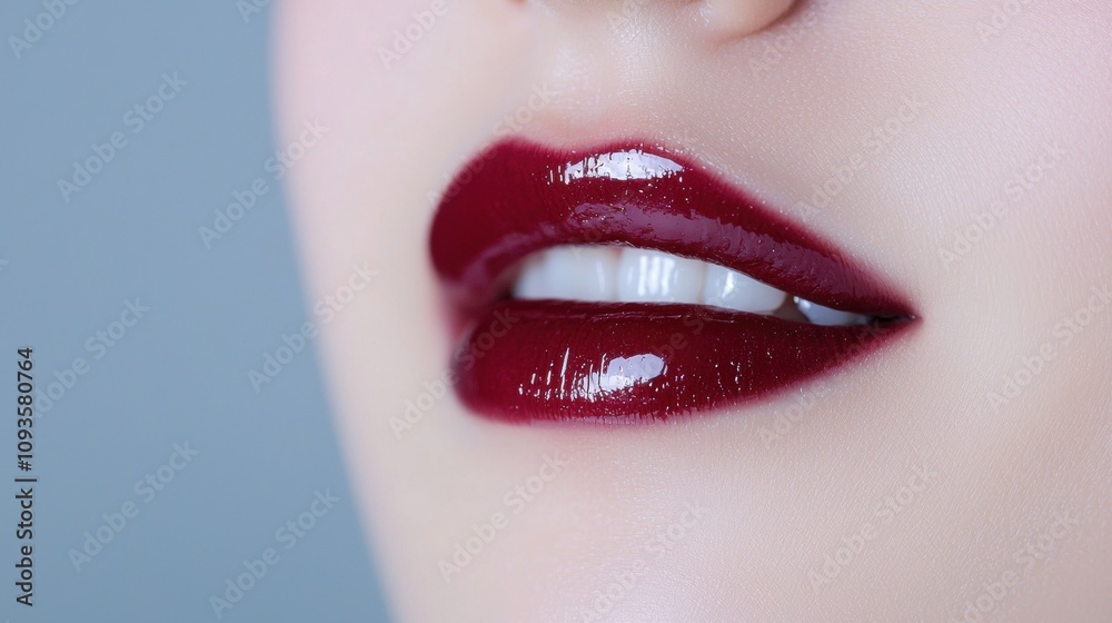 Fototapeta premium A woman with a red lip is smiling