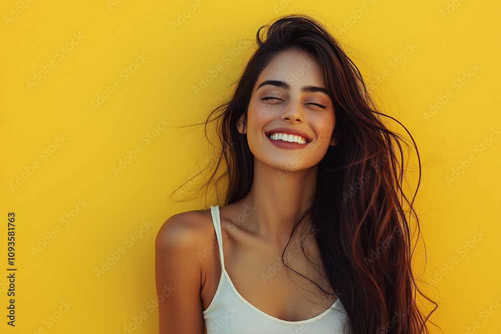 Portrait of Latin woman on yellow background Portrait of Latin woman on yellow background