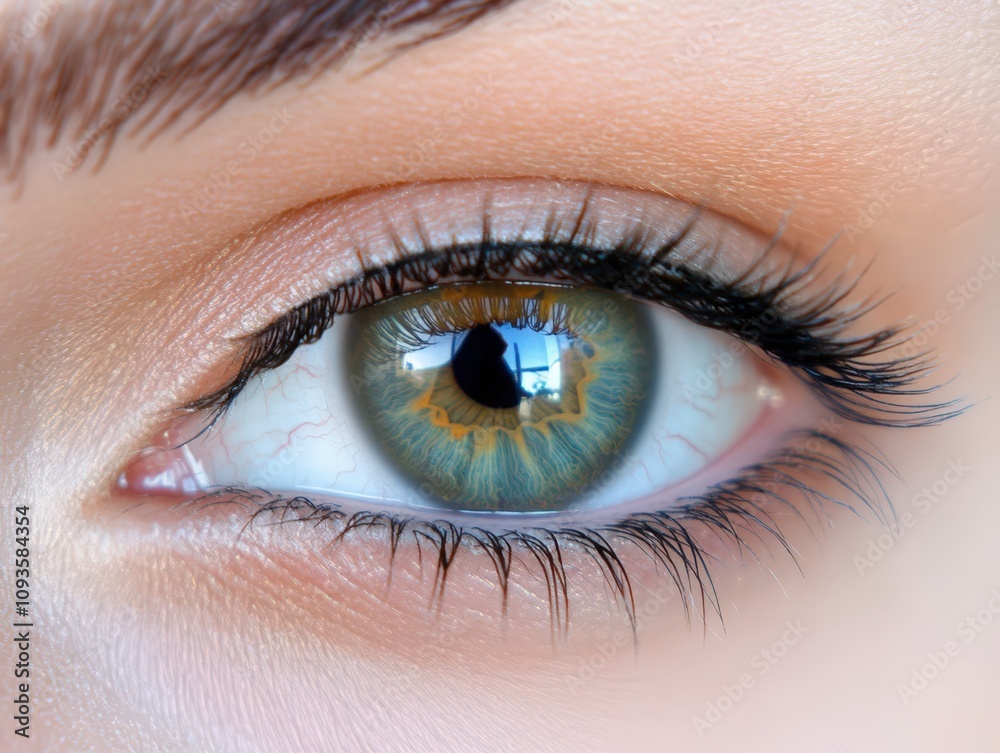 Close-up of Woman's Green Eye, Detailed Lashes