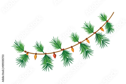 Christmas Tree Garland Vector - Festive Evergreen Decoration with Pine and Spruce Branches, Elegant Holiday Art photo