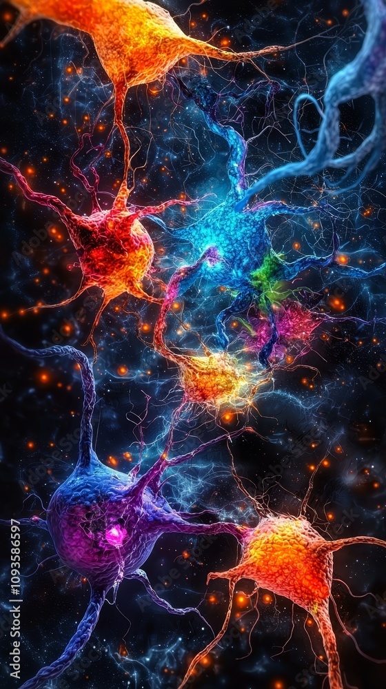 Fototapeta premium neurons in the dark with stars and nebulas