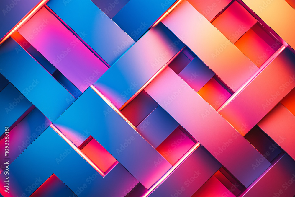 Geometric Abstract Background in 3D Featuring Intersecting Lines and Neon Effects Geometric Abstract Background in 3D Featuring Intersecting Lines and Neon Effects