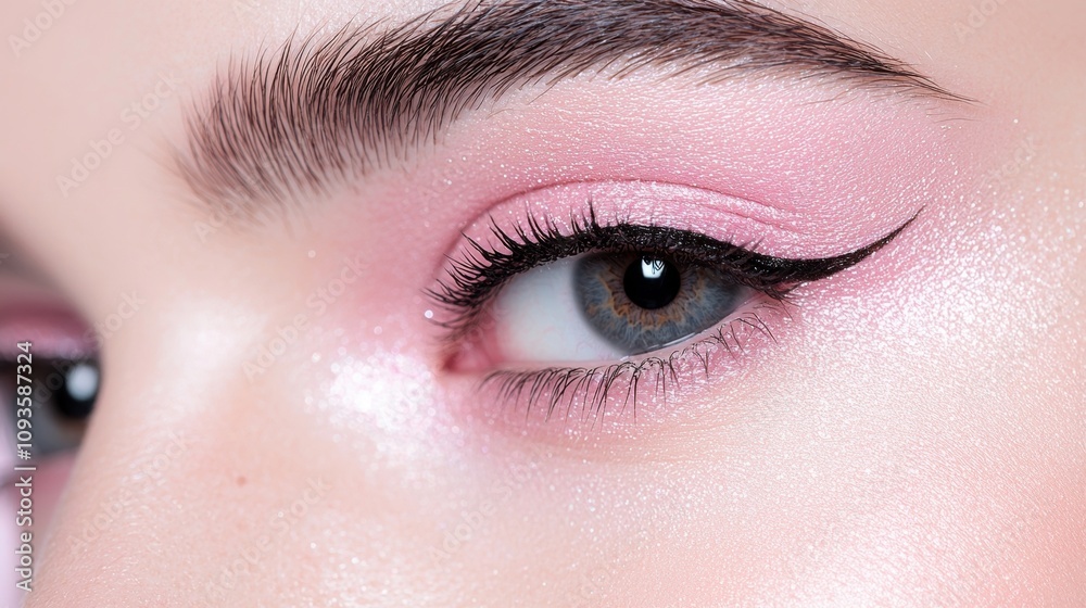 Obraz premium A woman with pink eye shadow and eyeliner