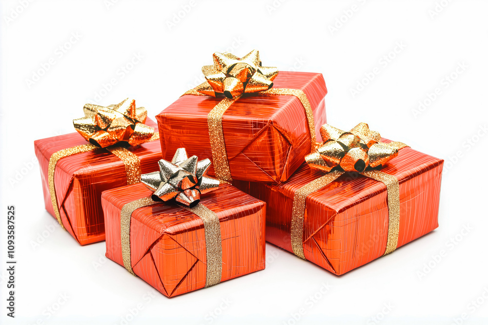 Gift Christmas red boxes isolated on white background Gift Christmas red boxes isolated on white background