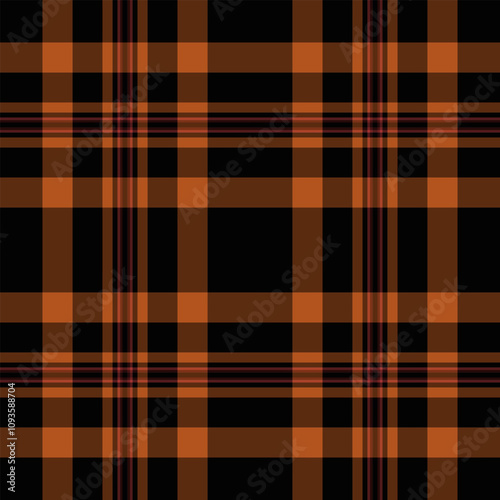 Kind tartan textile fabric, realistic background vector check. Subtle plaid pattern seamless texture in orange and black colors.