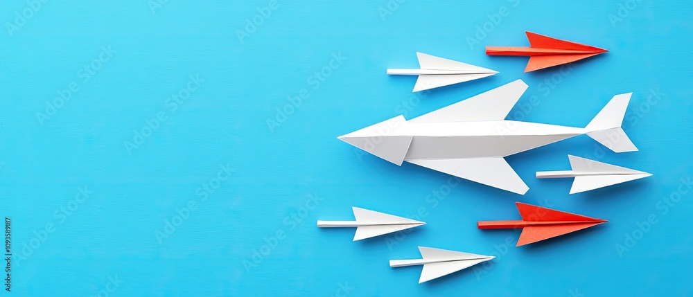 Leadership, competition, and success concept with paper airplanes. Leadership, competition, and success concept with paper airplanes.