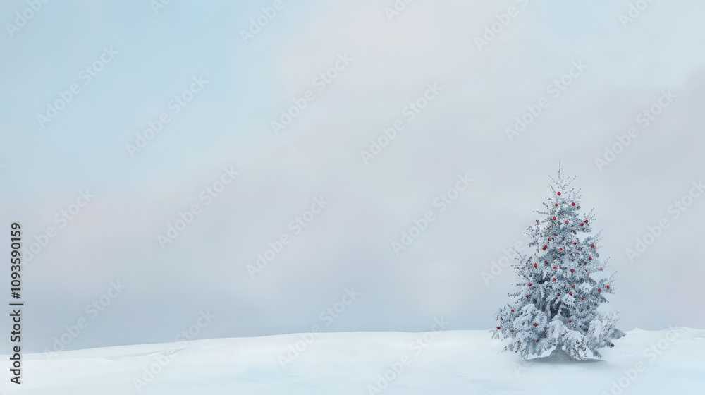 christmas snow background with red balls and tree christmas snow background with red balls and tree