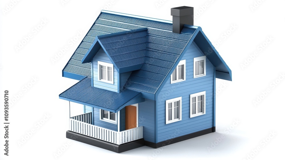 Charming Blue House Model with a Sloped Roof and White Trim, Perfect for Illustrating Home Design Concepts, Real Estate Marketing, and Architectural Presentations Charming Blue House Model with a Sloped Roof and White Trim, Perfect for Illustrating Home Design Concepts, Real Estate Marketing, and Architectural Presentations