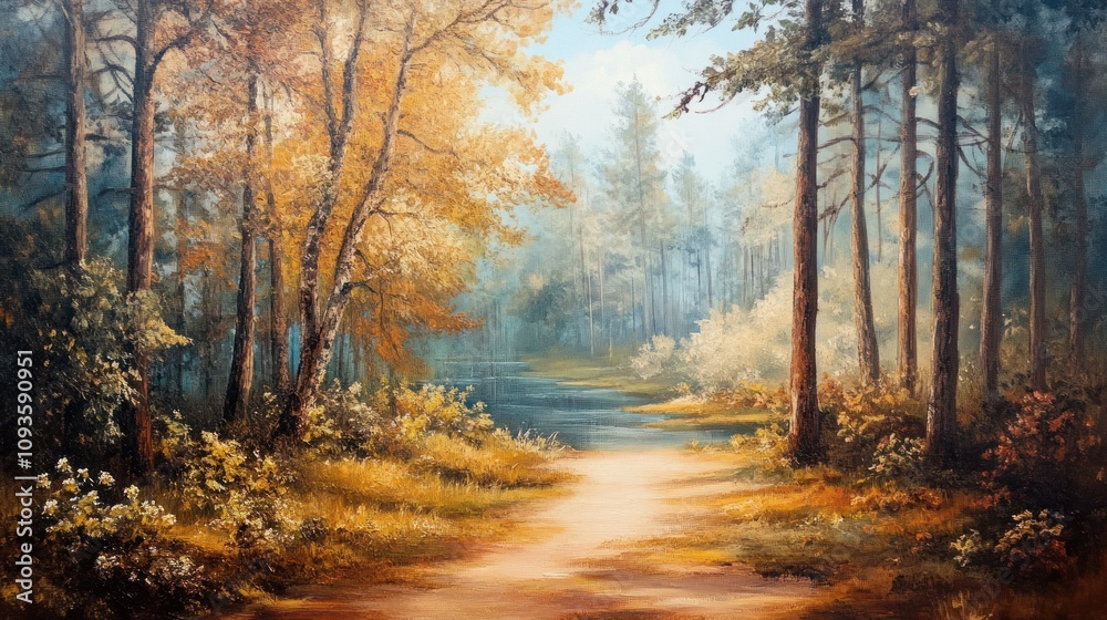 Autumnal Forest Path: A Serene Lakeside Walk Autumnal Forest Path: A Serene Lakeside Walk