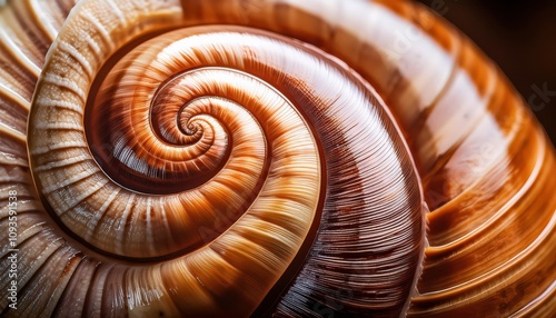 Intricate Close-Up of a Golden Spiral Seashell Capturing the Stunning Fibonacci Sequence in Nature’s Design for Artistic Inspiration, Science Education, and Conceptual Symbolism photo