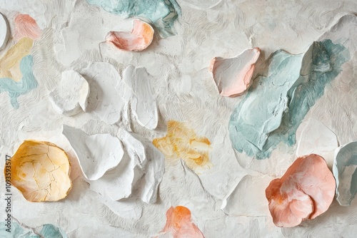 An artistic wallpaper featuring hand-painted elements in soft colors, creating a unique texture