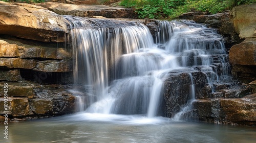 Serene Cascading Waterfall in Lush Forest