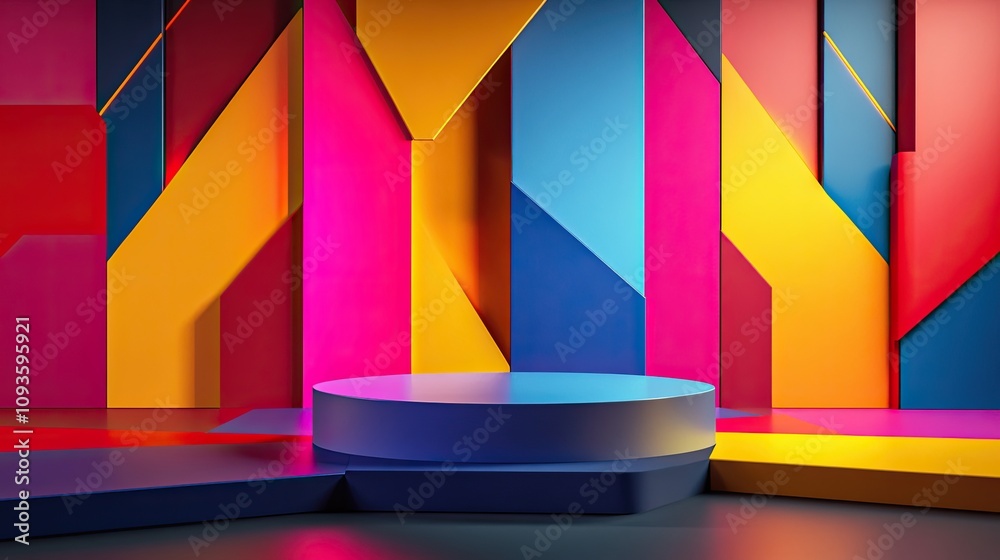 Colorful geometric background with podium. Colorful geometric background with podium.
