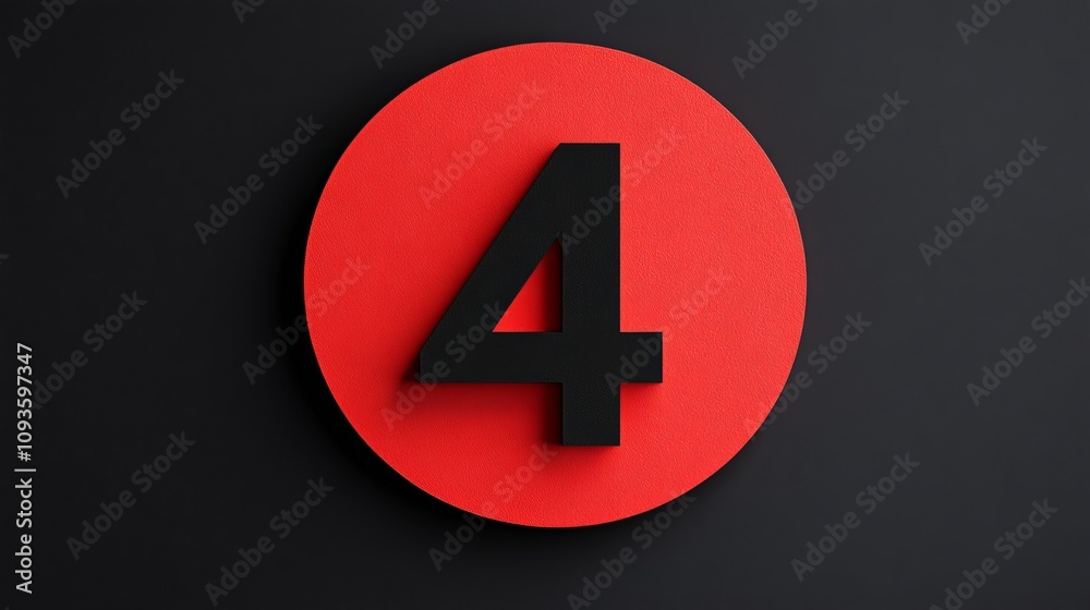 A striking red circular emblem prominently displays the number four against a sleek black background, offering a bold chromatic contrast and authoritative visual impact. A striking red circular emblem prominently displays the number four against a sleek black background, offering a bold chromatic contrast and authoritative visual impact.