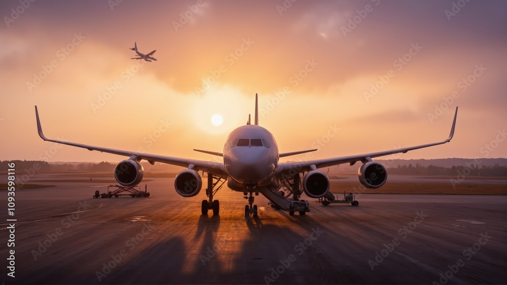 Fototapeta premium airplane at sunset