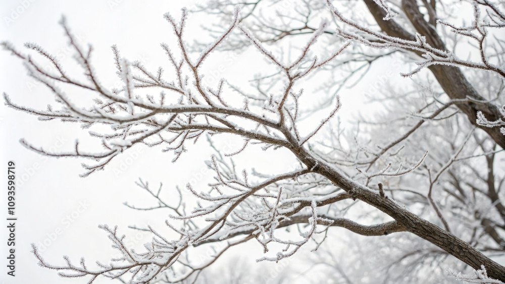 Intricate Bare Tree Branches Coated in Frost During Winter. Generative AI Intricate Bare Tree Branches Coated in Frost During Winter. Generative AI
