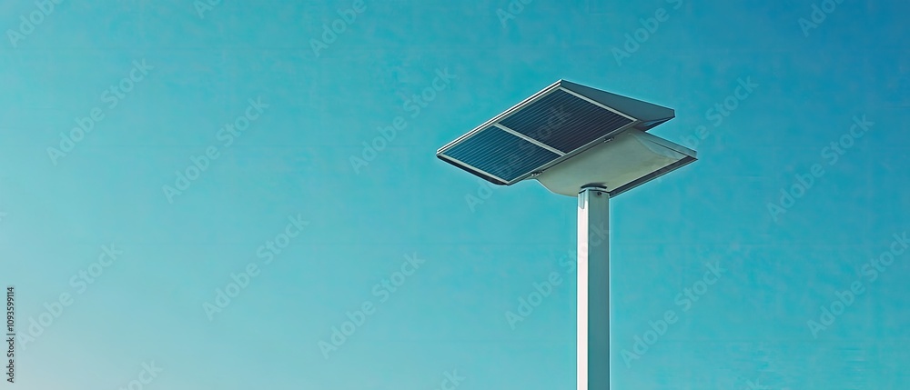 Solar Powered Light Pole Against A Blue Sky