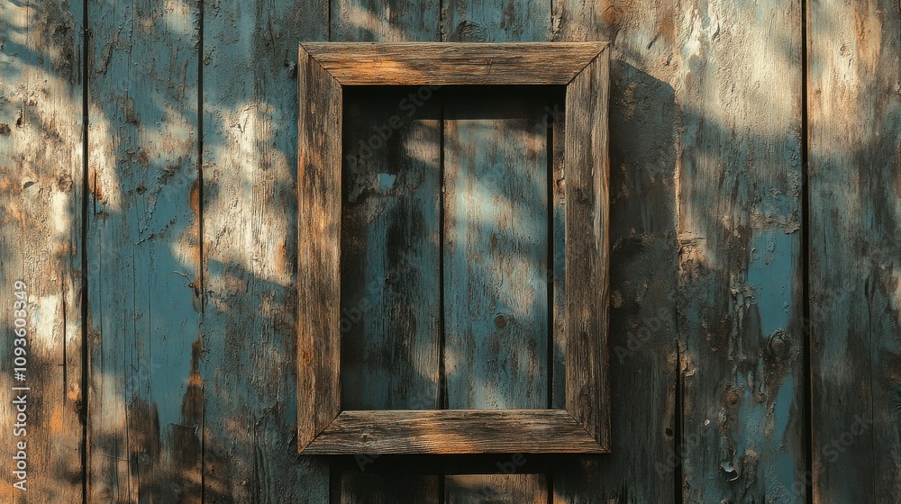 Rustic metal frame leaning against a rustic wooden fence Rustic metal frame leaning against a rustic wooden fence