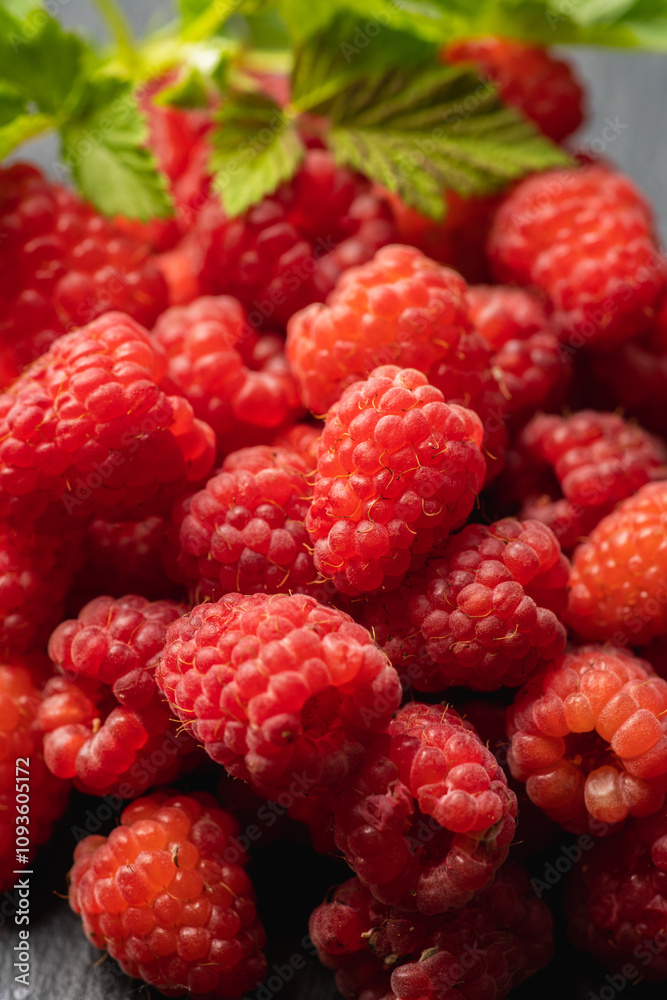 Ripe and juicy raspberry on the dark rustic background. Selective focus. Shallow depth of field. Ripe and juicy raspberry on the dark rustic background. Selective focus. Shallow depth of field.