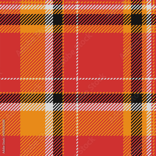 Classy seamless tartan pattern, periodic fabric texture vector. Identity background plaid textile check in red and orange colors.