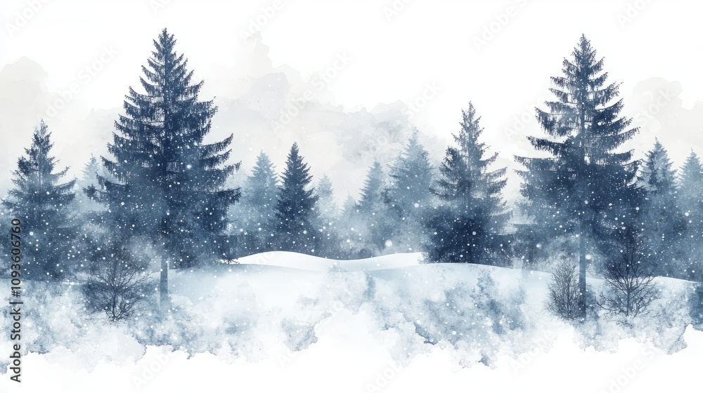 lighted isolated christmas tree in idyllic white snowy landscape, greeting card banner concept with copy space for december holiday season, christmas background lighted isolated christmas tree in idyllic white snowy landscape, greeting card banner concept with copy space for december holiday season, christmas background