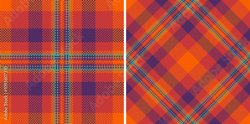 Vector seamless pattern of tartan fabric background with a texture check textile plaid. Set in retro colors for creative packaging design.