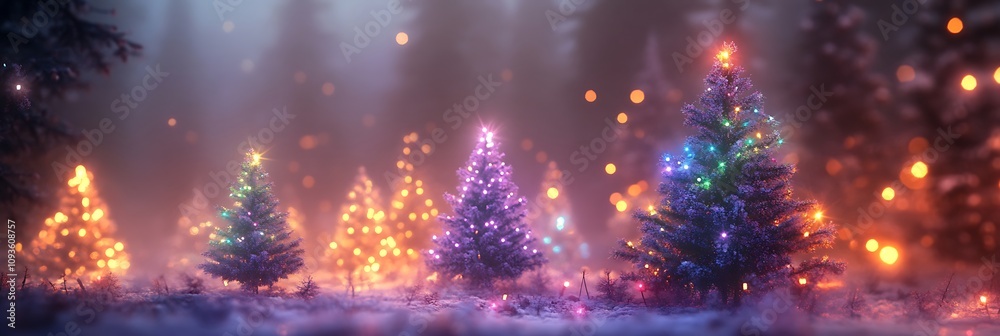 Background Christmas Forest with Sparkling Light