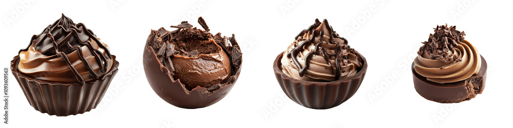 Obraz premium Mousse in Chocolate Shell – A Decadent Mousse Encased in a Rich Chocolate Shell, Offering a Delightful Surprise Isolated on Clear White Background Highly Detailed 