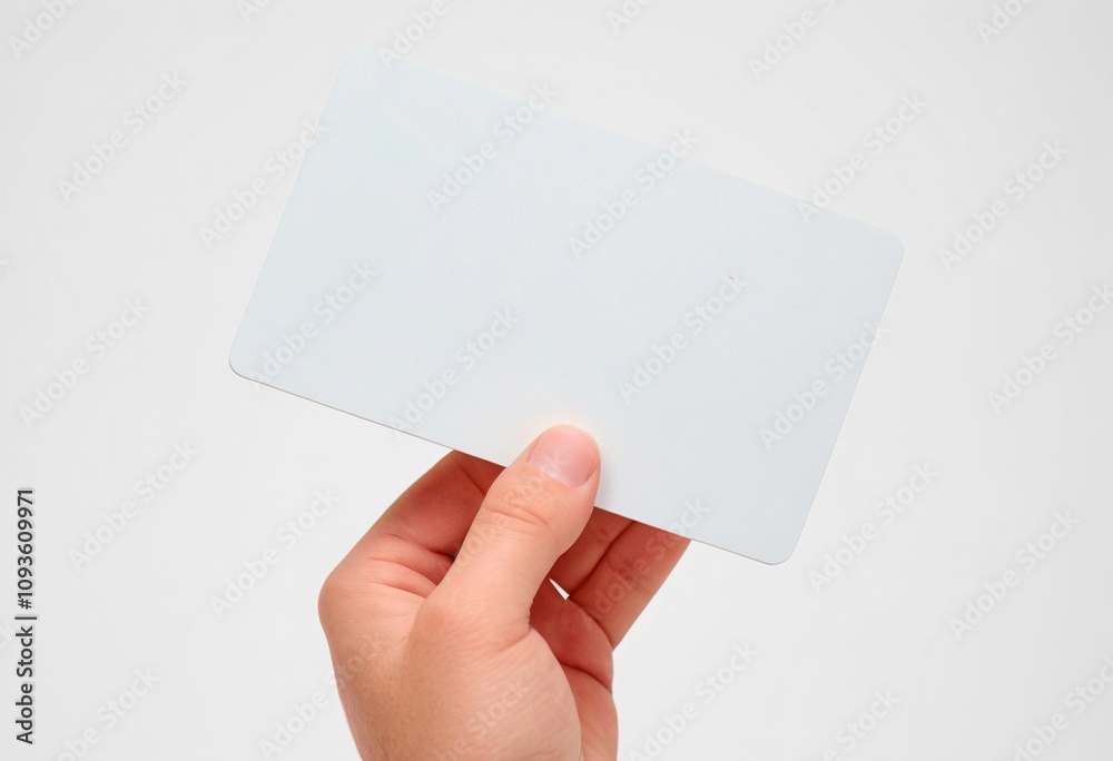 Hand holding business card on white background Hand holding business card on white background