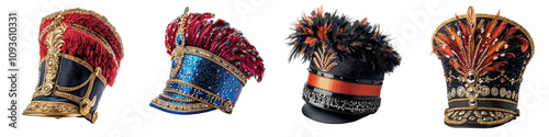 Marching Band Hat – A Decorative Headpiece Worn by Band Members During Performances Isolated on Clear White Background Highly Detailed