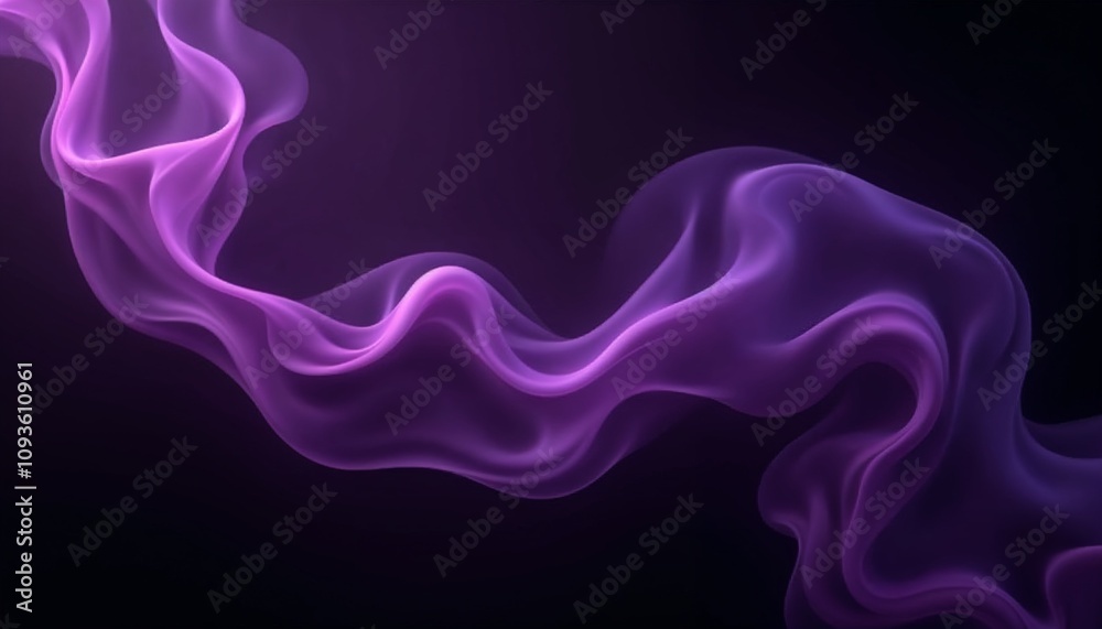 Abstract purple smoke waves on a dark background, creating a mysterious and ethereal atmosphere with smooth, flowing shapes, perfect for elegant and creative design projects.