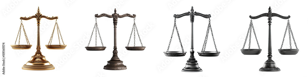 Justice Scales – A Pair of Scales, Symbolizing Fairness and Equality in Justice Isolated on Clear White Background Highly Detailed 
