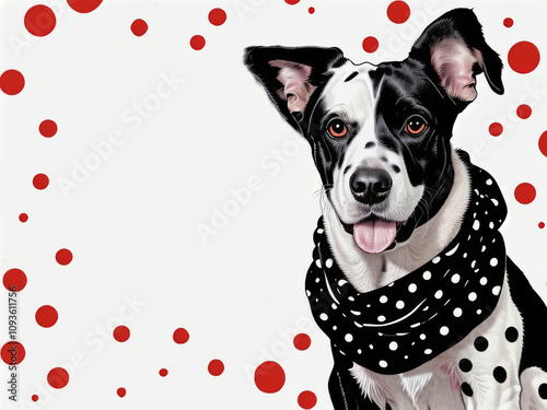 Playful Dalmatian Dog Illustration with Polka Dot Scarf - Perfect for Posters and Merchandise